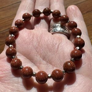 Gold Sandstone Crystal Gemstone Stretch Bracelet Natural Healing Energy Bracelet